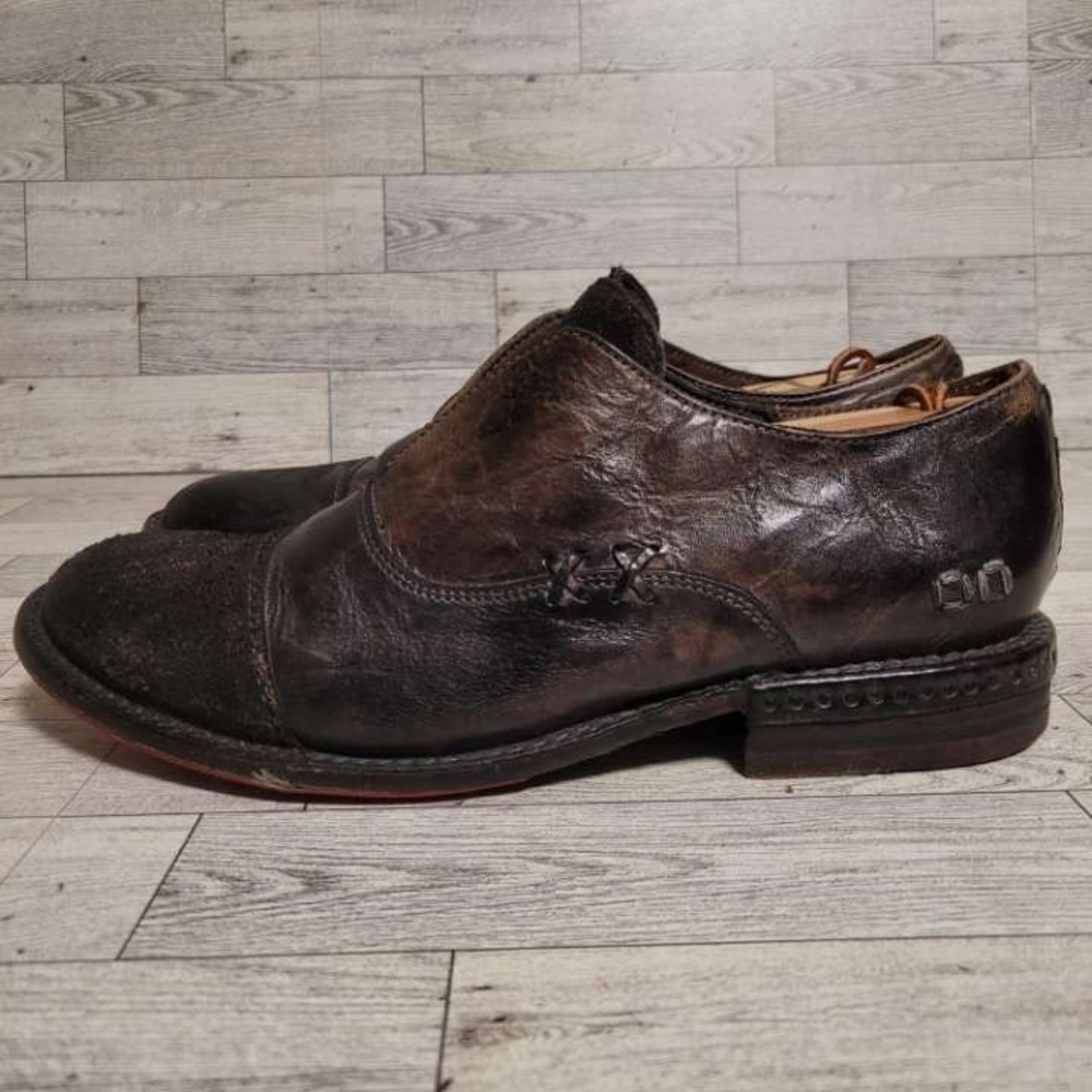 Women's Bed Stu Cobbler Rose Brown Leather Cap Toe X Stitch Loafers Size 9